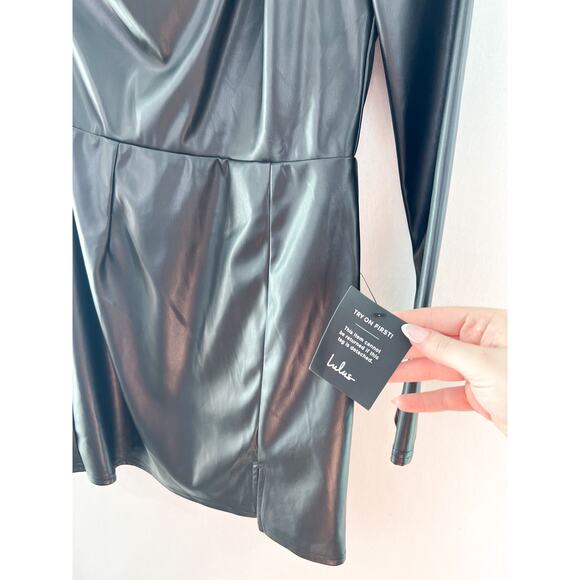 NEW Lulus Highly Favored Black Vegan Leather One-Shoulder Mini Dress Small Sexy - Picture 5 of 8